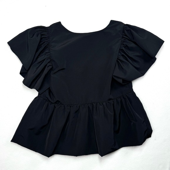 Express Black Square Neck Ruffle Sleeve Peplum Babydoll Top Women's XS Blouse - Picture 3 of 5